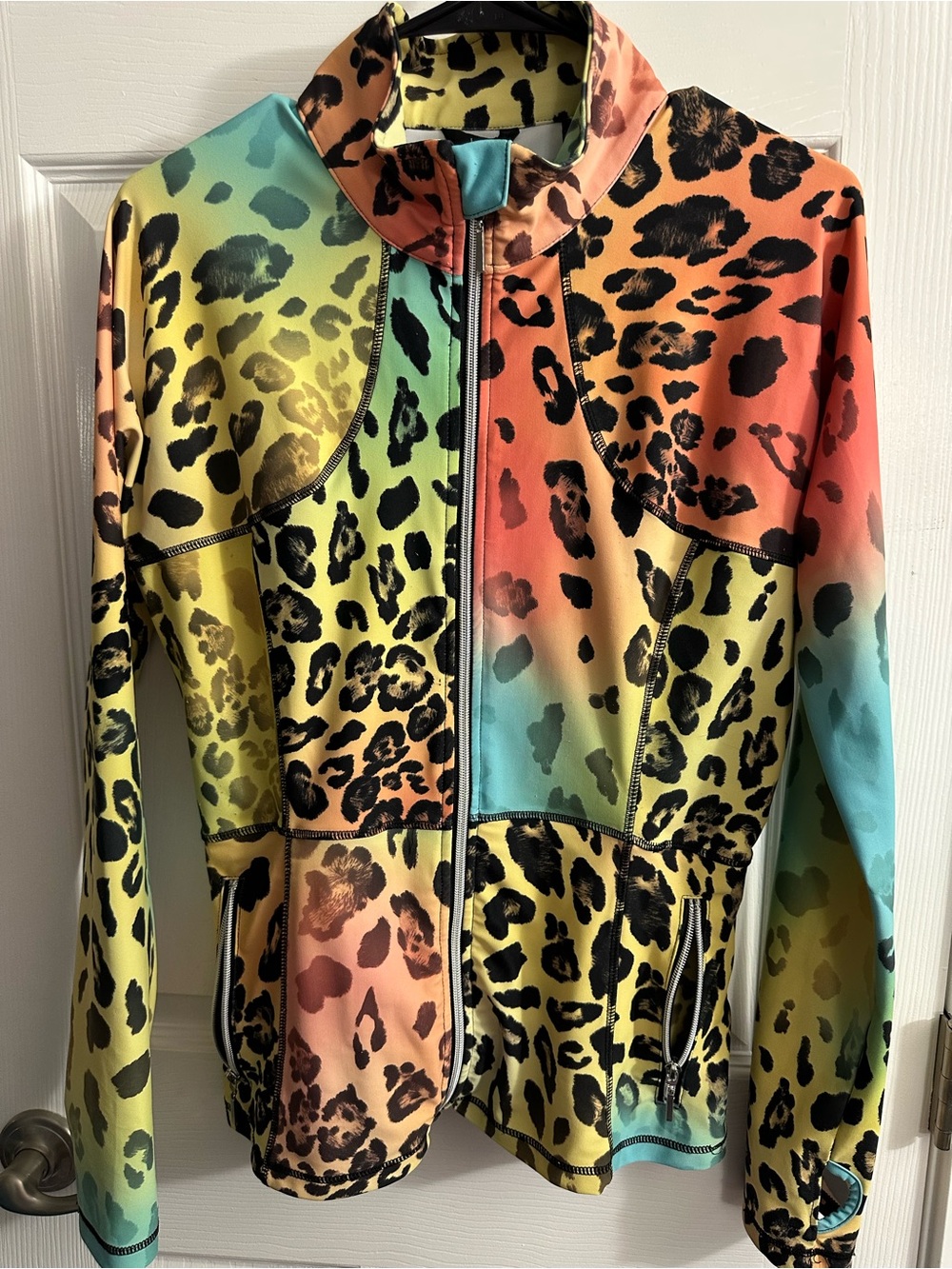 Women's Multi Colored Leopard Print Zip Up Activewear Jacket M